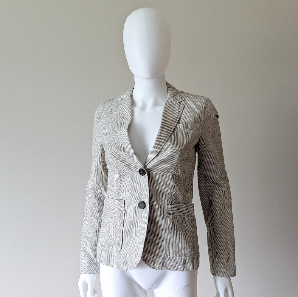 J Crew Striped Linen Blazer Ruched Back